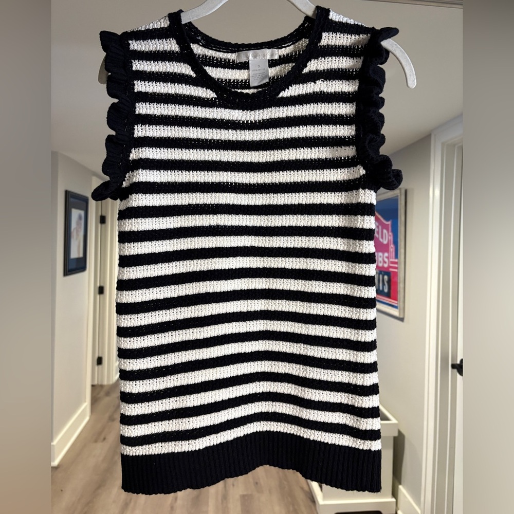 Design History Black and White Knit Ruffle Tank